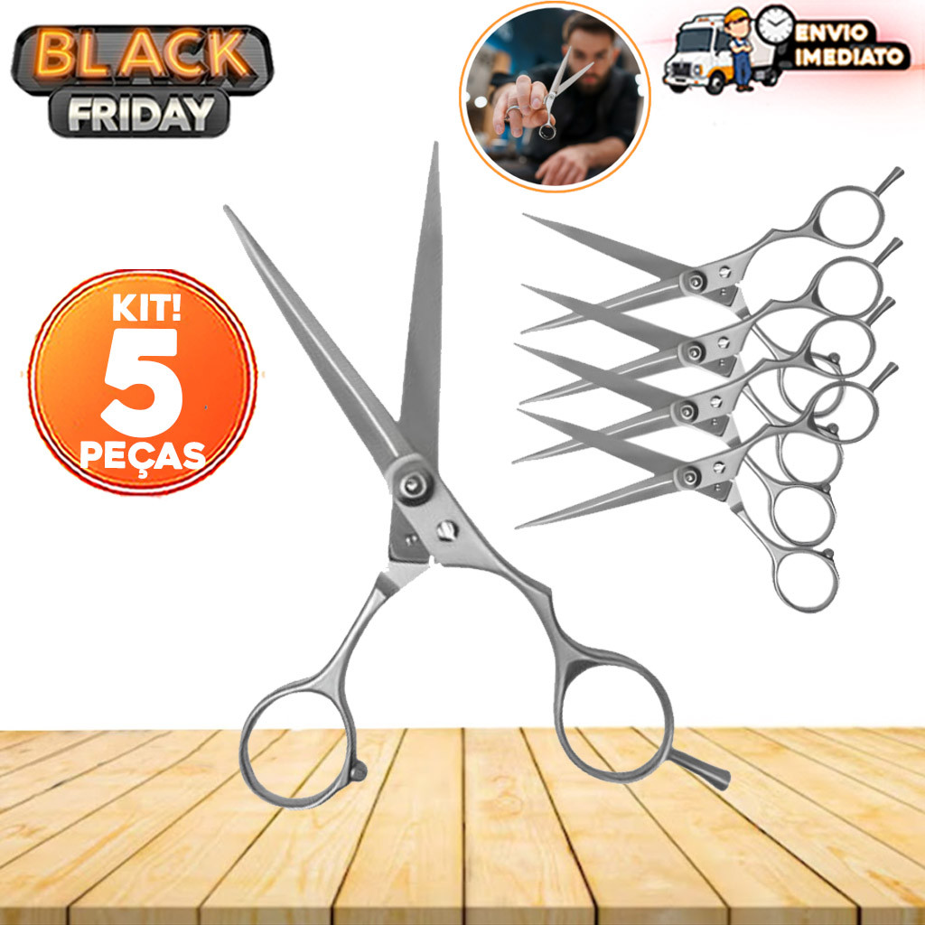 Kit 5 Tesouras Profissionais para Cabeleireiro e Barbeiro  Inox N.6