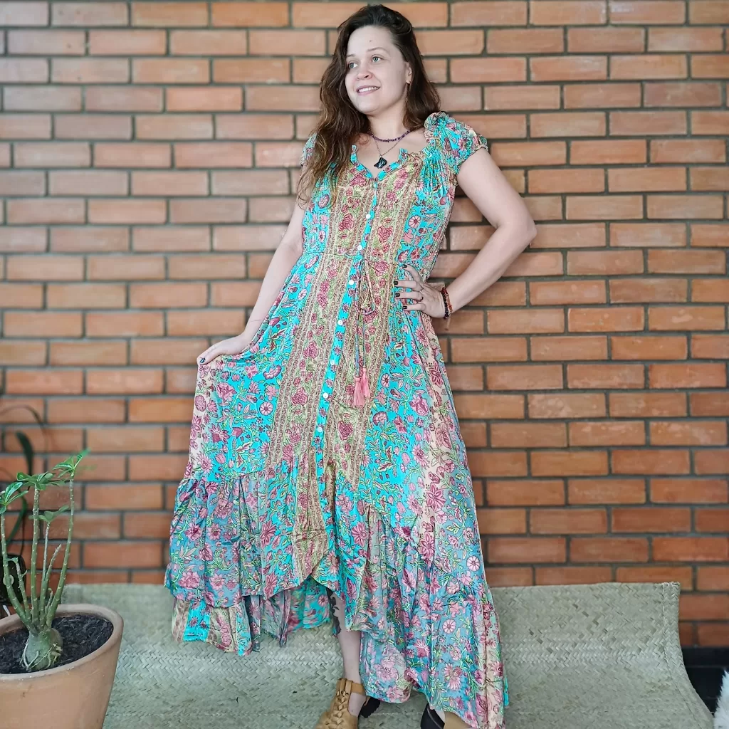 Vestido Indiano Seda Cigana Boho