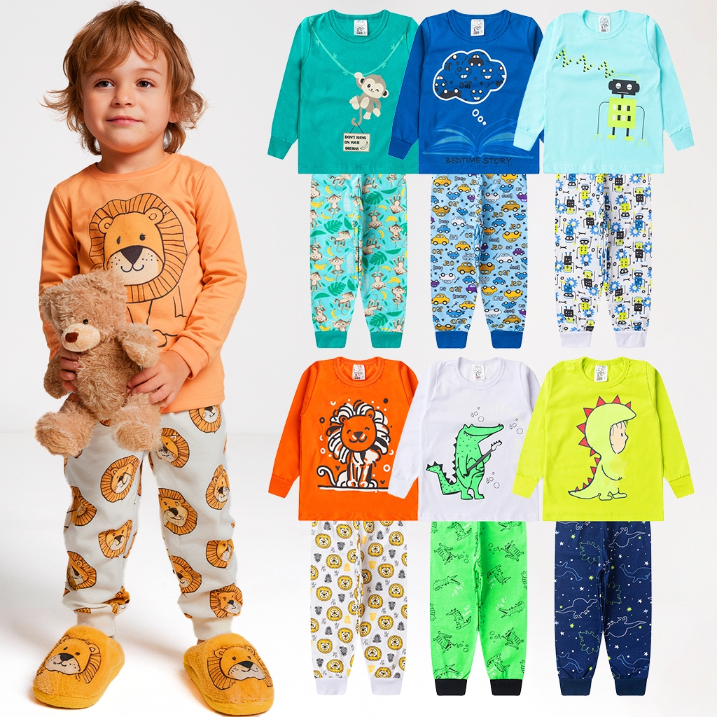 Kit 4 Peças Pijama Brilha no Escuro Sortido Infantil Menino Inverno Roupa Infantil Masculina