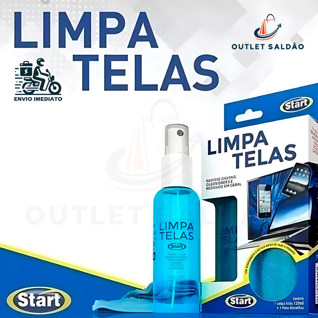 Kit Limpa Telas Start 120ml com Pano Microfibras Removedor Sujeira Tela