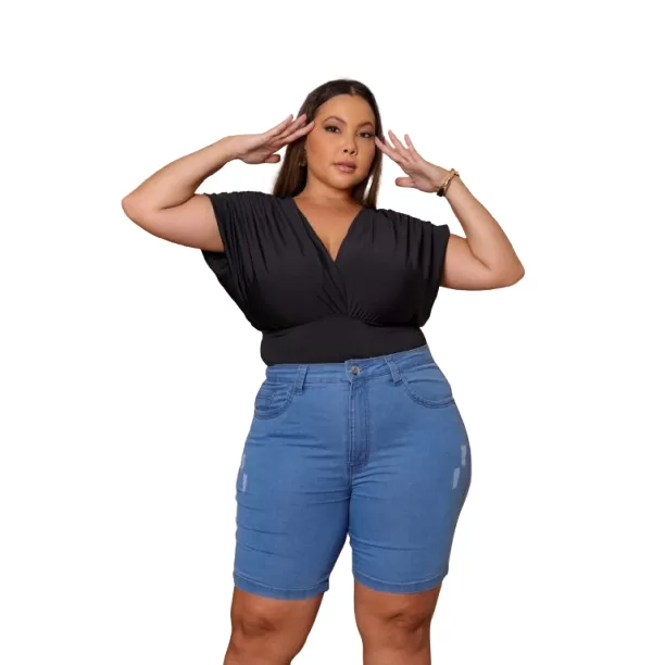 Bermuda Jeans  Short Meia Coxa Feminino Plus Size 