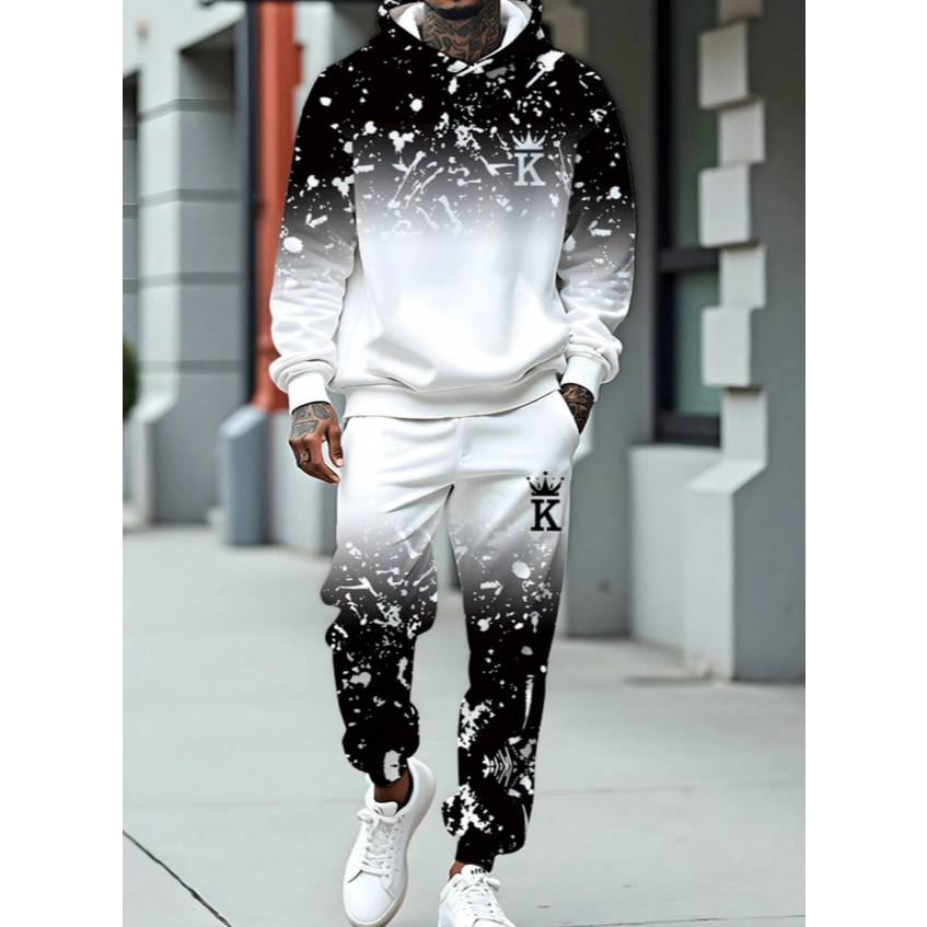 Conjunto de Moletom Masculino Streetwear Quente Calça e Blusa Capuz Bolsos Casual Estiloso Descolado