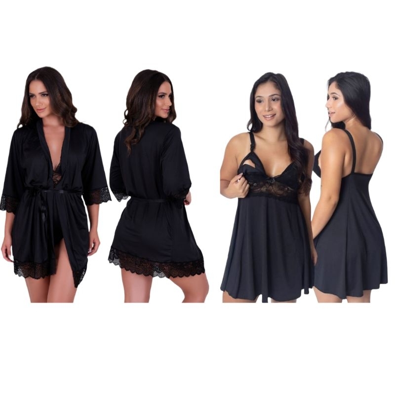 Camisola Amamentação com Robe Luxo de Romântic e renda