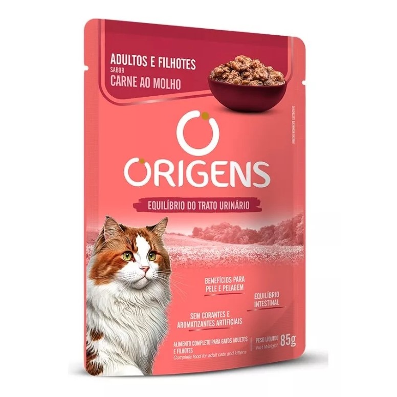 KIT C/ 18 UN Sachês Origens Gatos Adultos E Filhotes Carne 85g