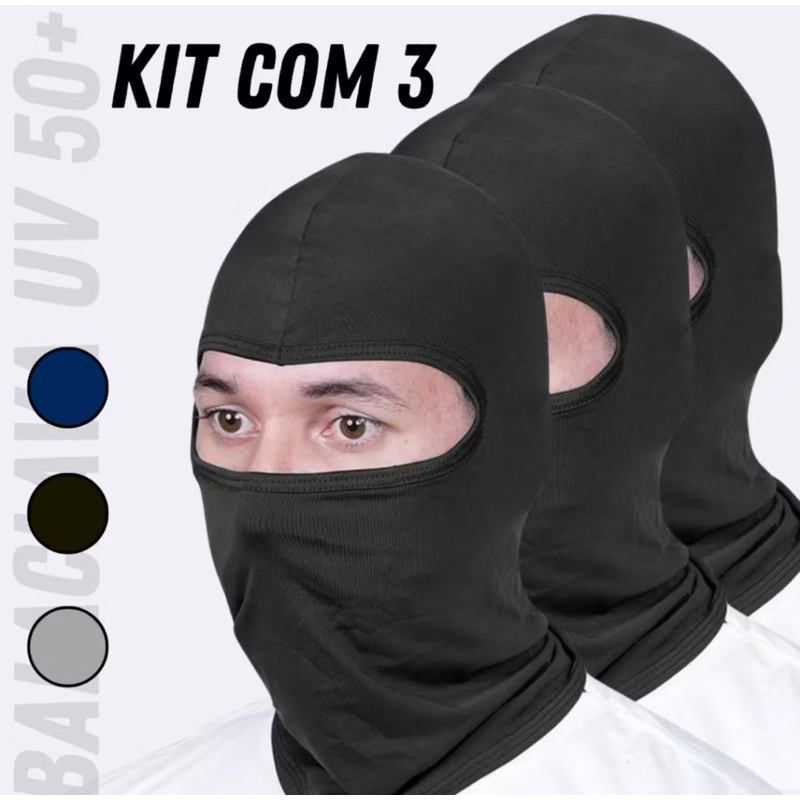 Kit de 3 Touca Ninja Balaclava Toca UV+50 Proteção Solar