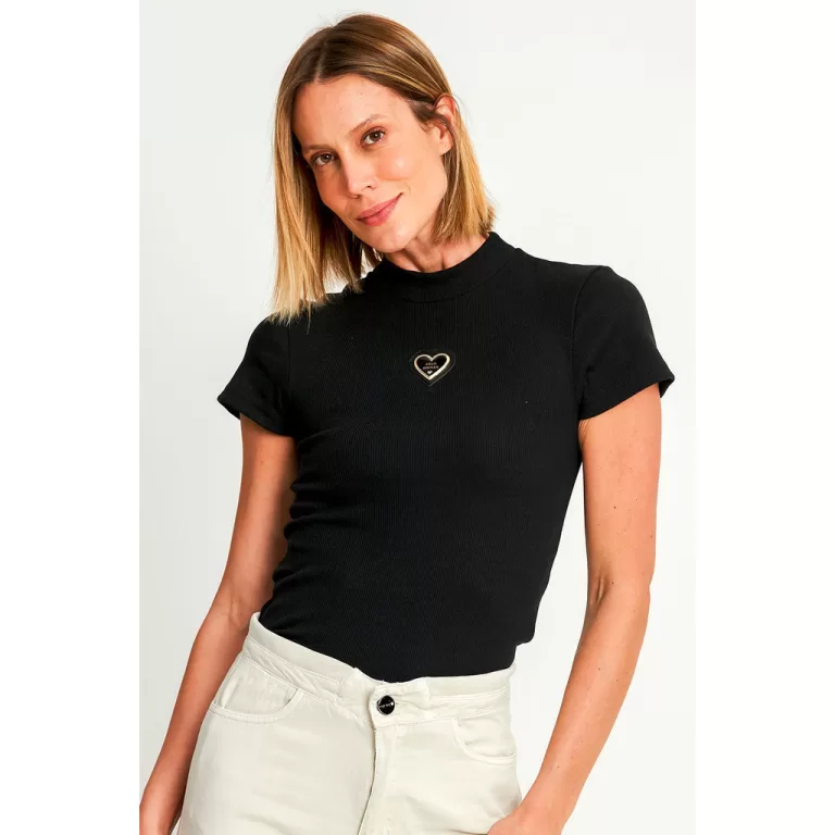 Blusa Feminina Gola Alta Polo Wear Preto