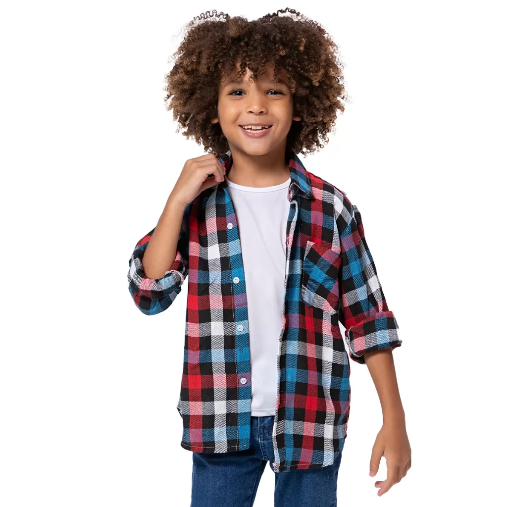 Camisa Xadrez de Flanela Infantil Menino Festa Junina Country Caipira Tango Fantasias Azul e Branco