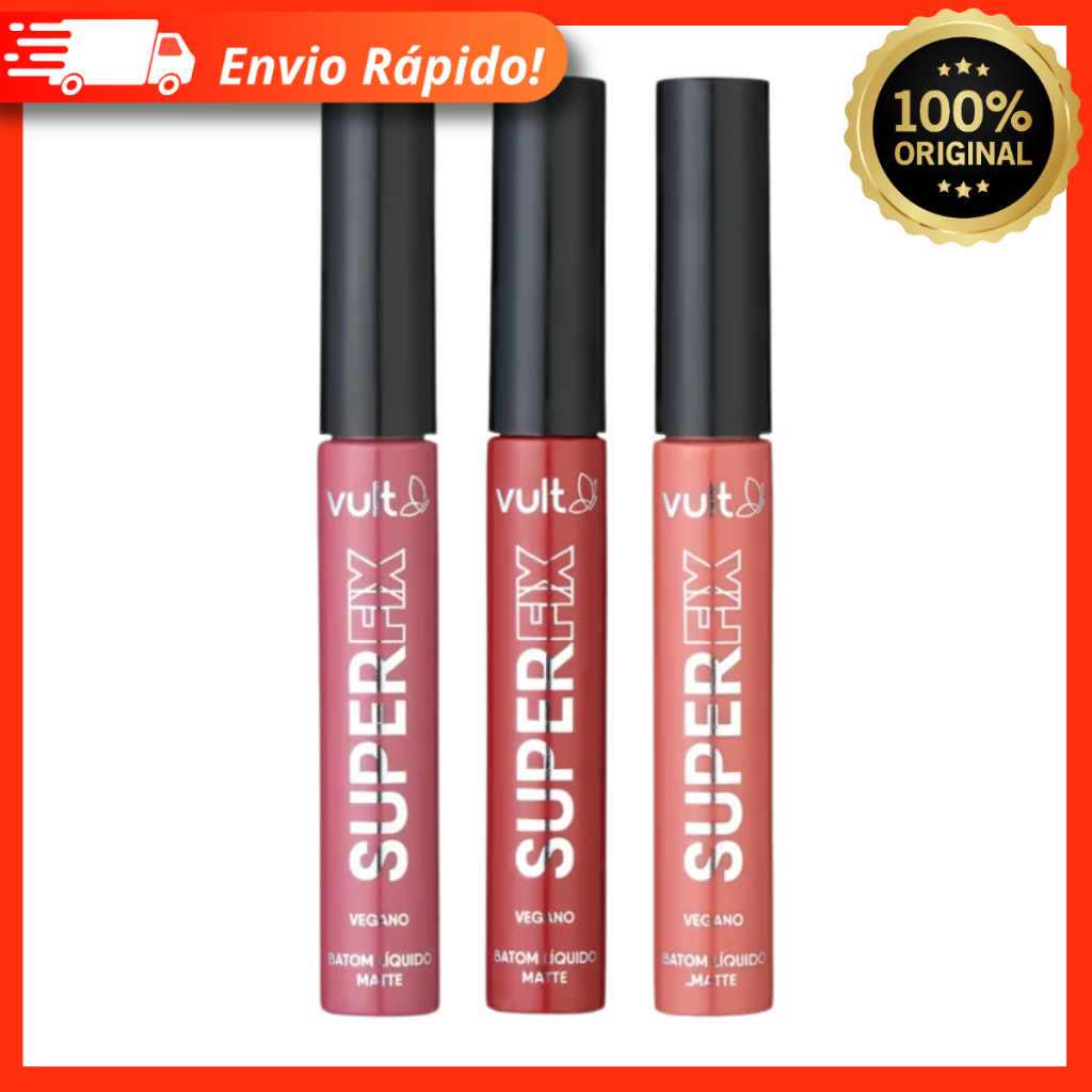 Batom Super Fix Matte Real Color Vegano 3 Cores 5ml – Vult 100% Original