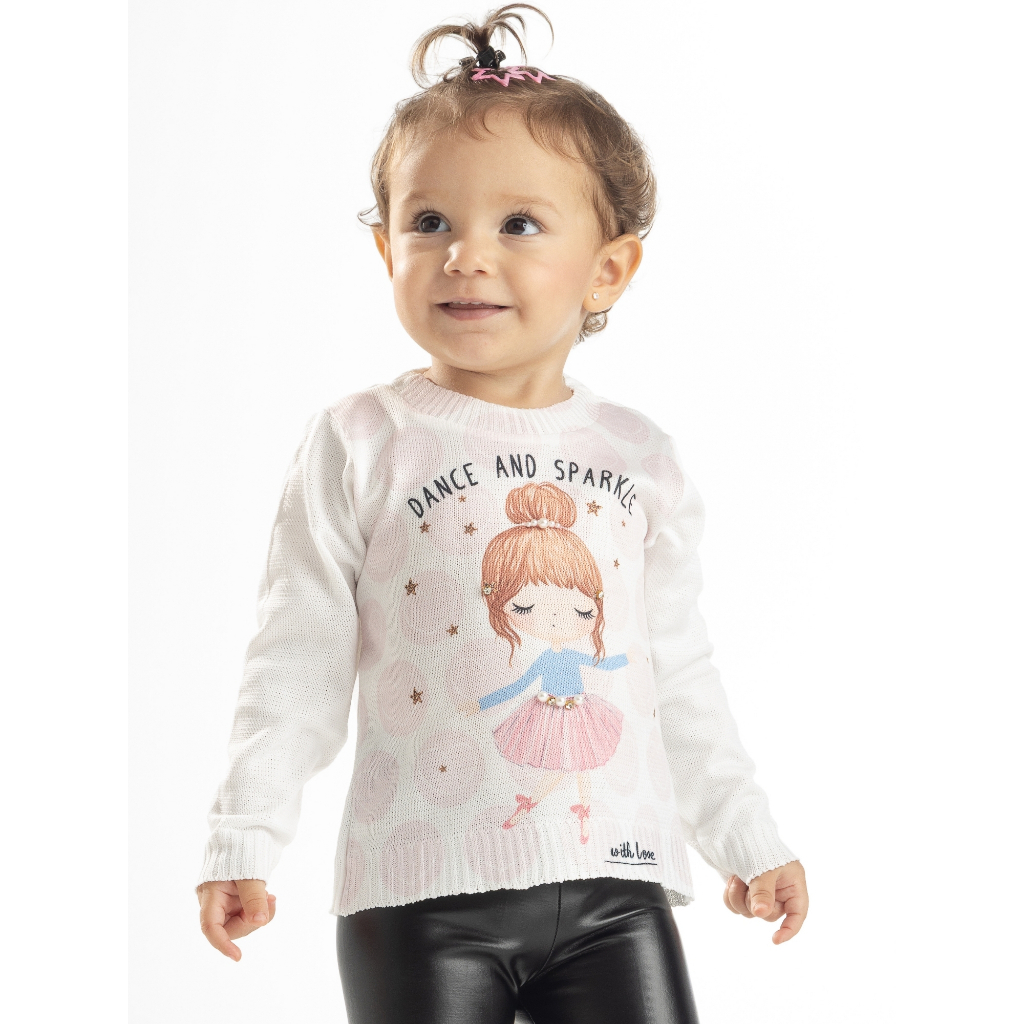 Suéter Blusa Tricô Infantil Menina Sublimada Bailarina Bordado Manual  Inverno