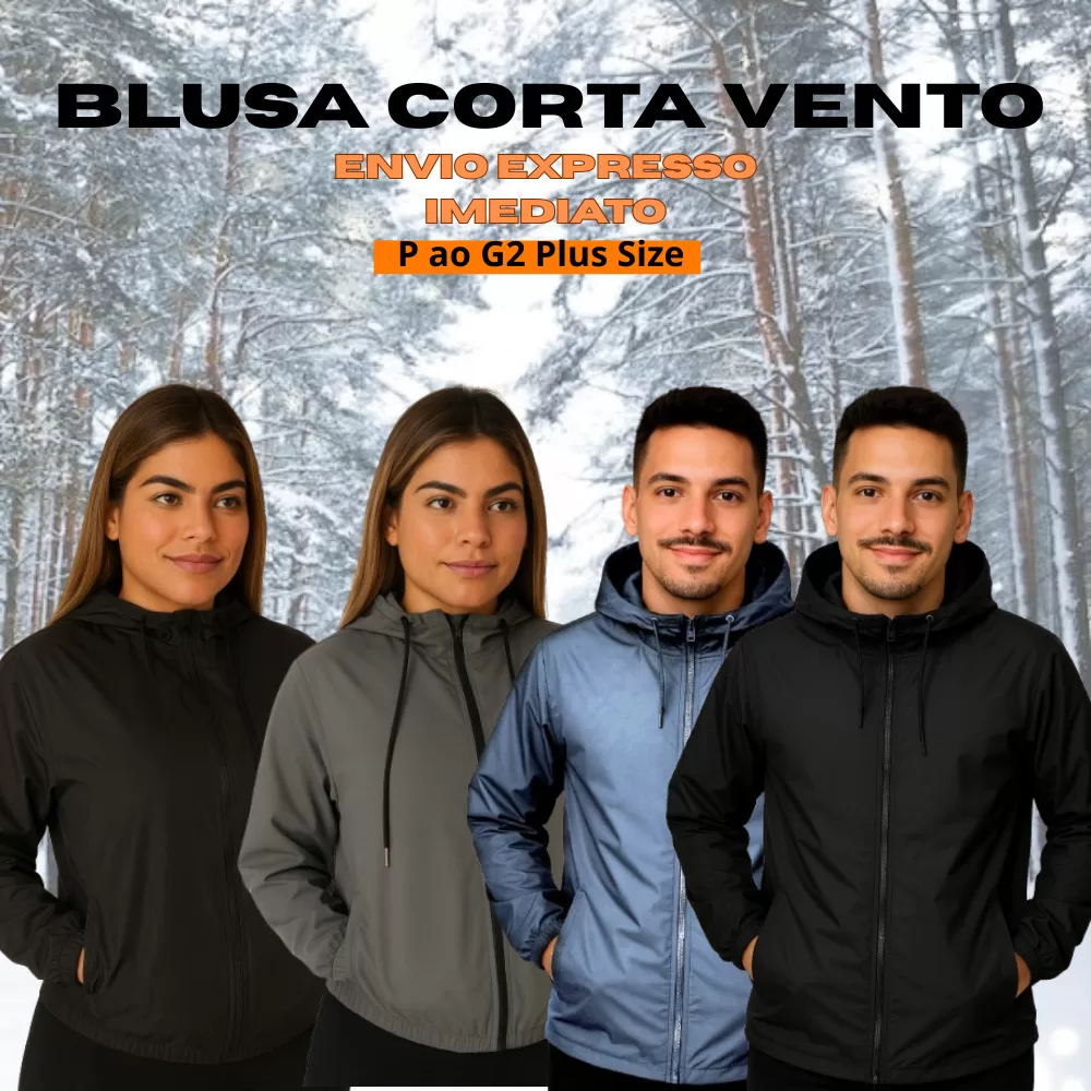 Jaqueta Blusa Corta Vento Masculino Unissex Tactel Premium Moletom Bolsos Laterais Forro no Capuz Aj