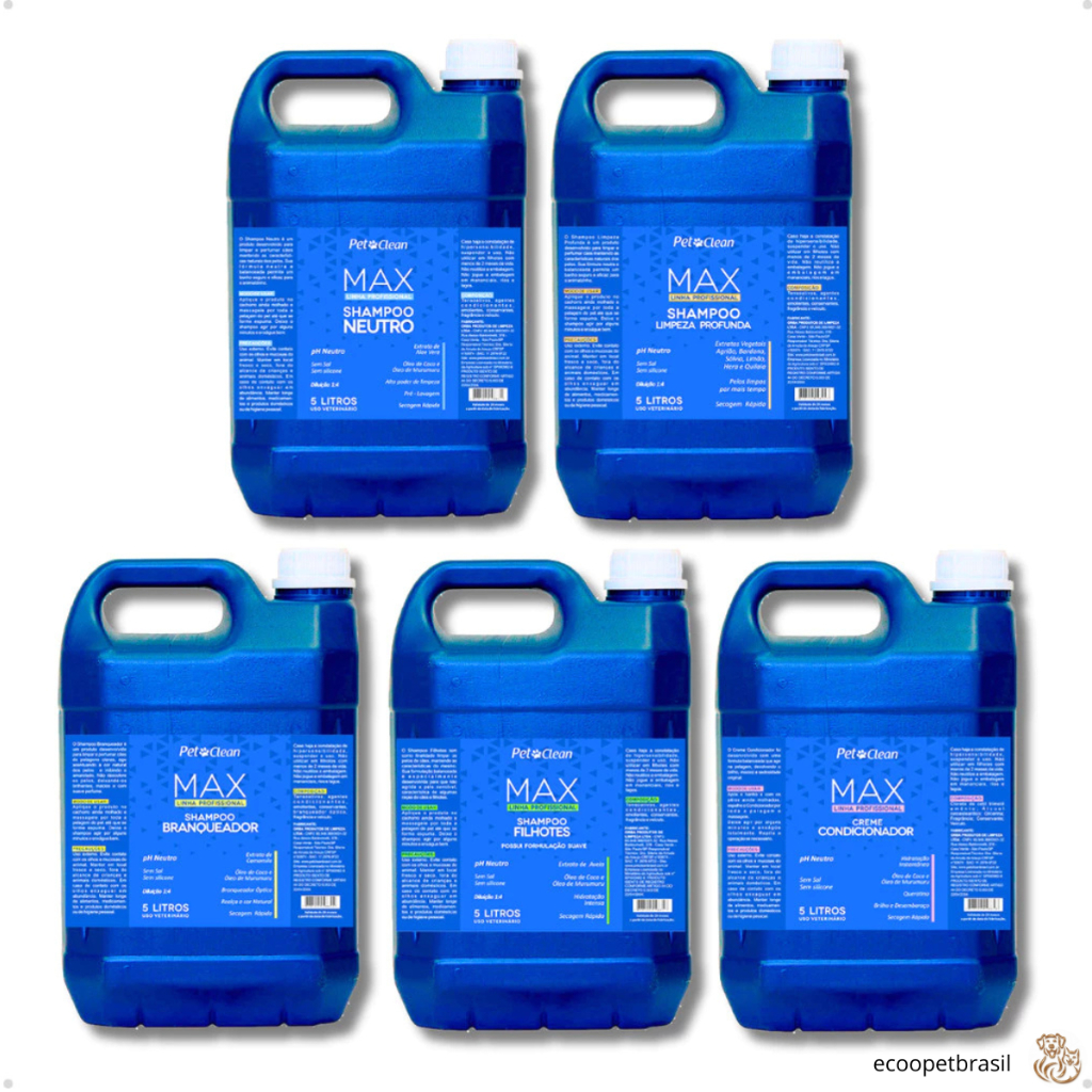 Shampoo Condicionador Max Premium 1:4 5 Litros Cachorro e Gato Pet Clean, Banho e Tosa Profissional