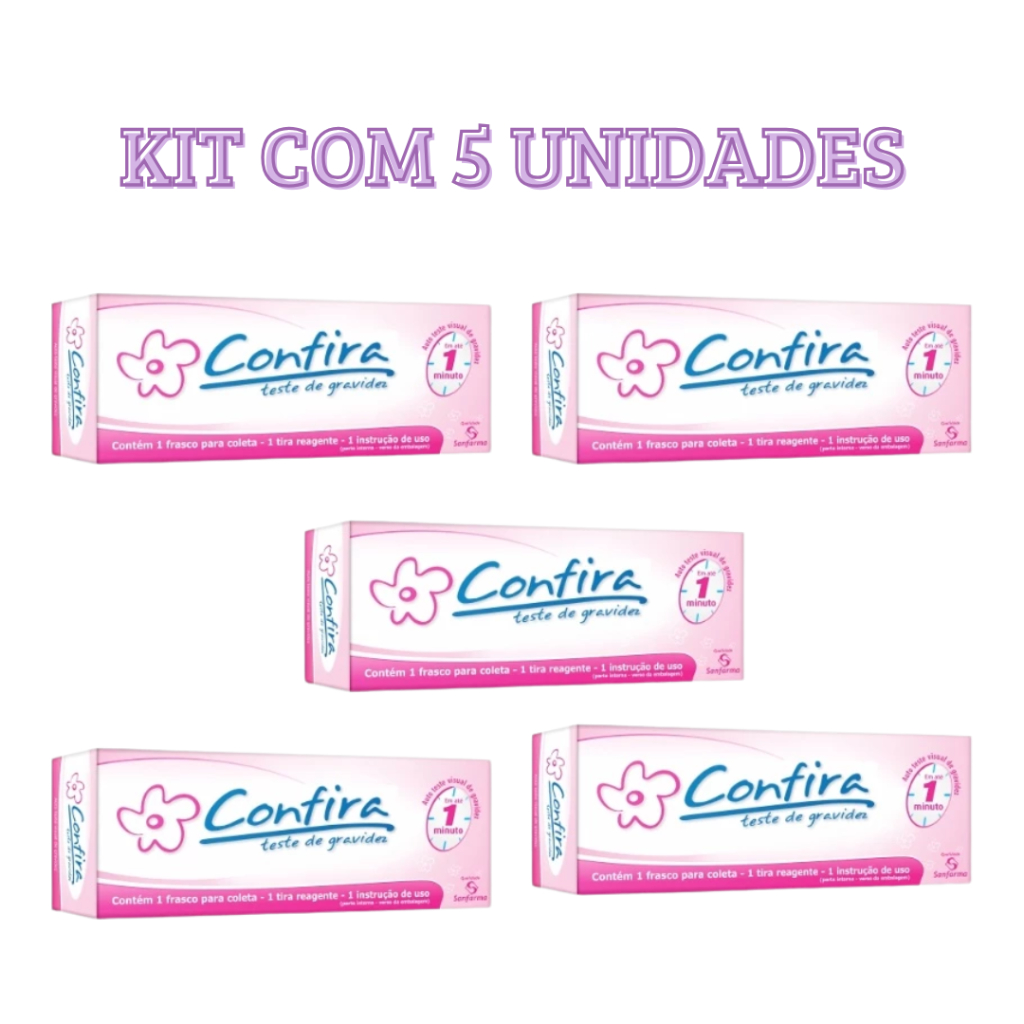 Kit Testes de Gravidez Confira em Tira Resultado em 1 Minuto – 5 UNIDADES