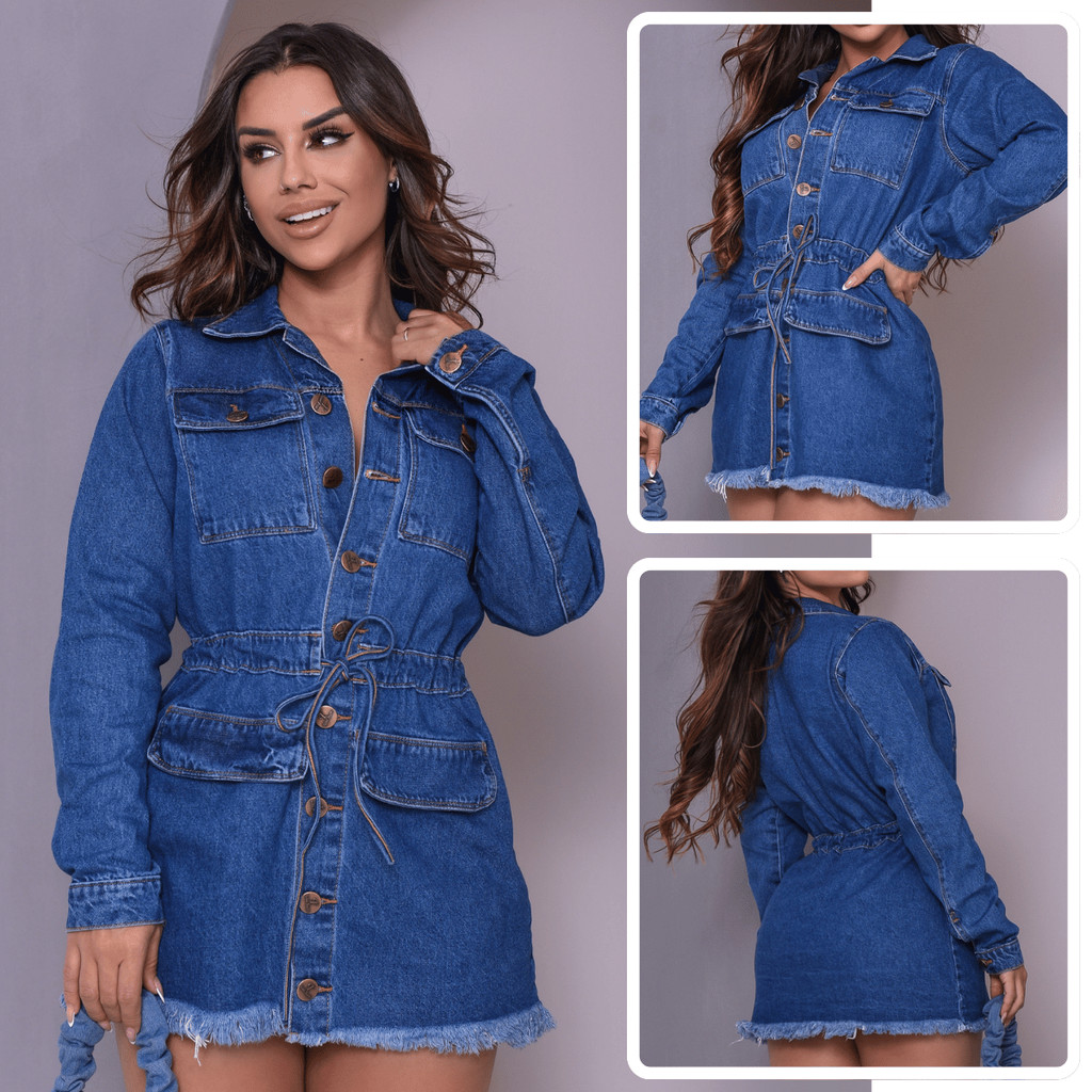 Jaqueta Jeans Feminina Max Parka Longer Manga Longa Sem Lycra 100% Algodão Inverno