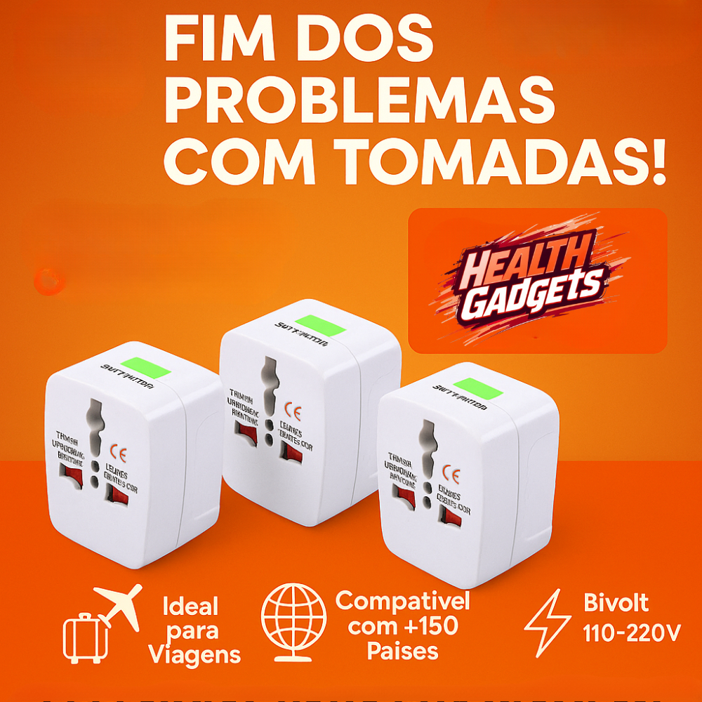 Adaptador de Tomada Internacional Bivolt para Mais de 150 Países