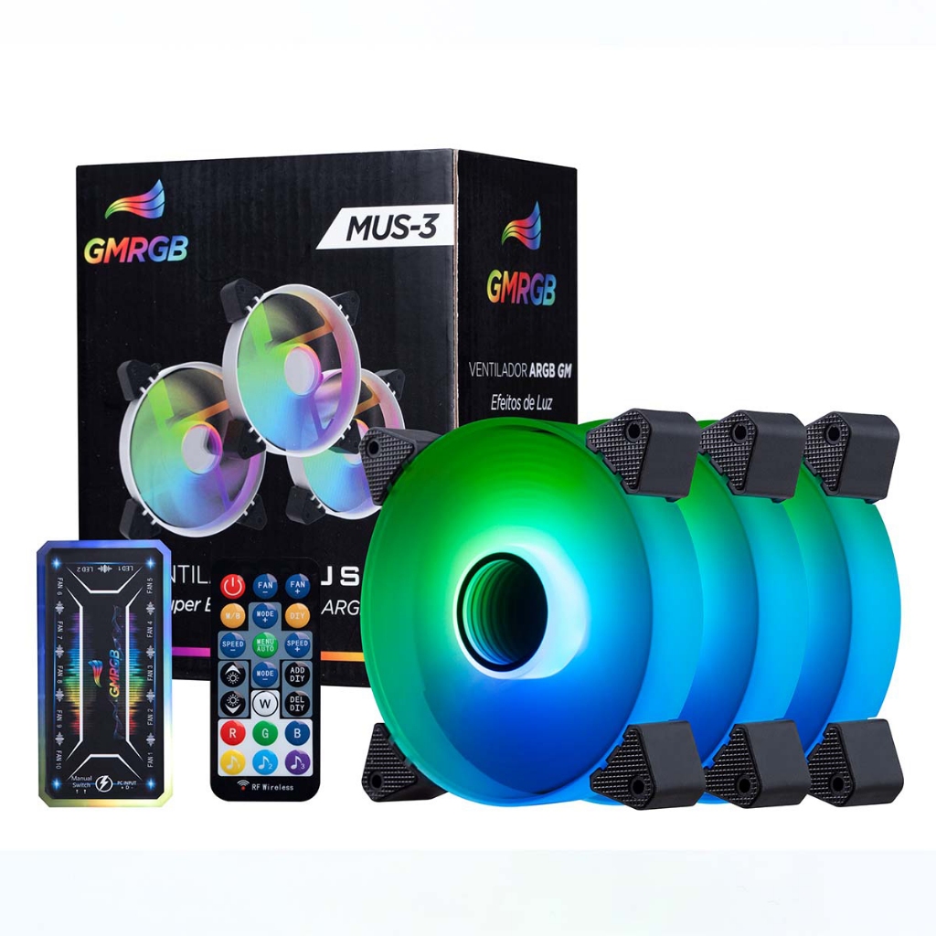 Kit 3 Fans Cooler Led Ring Rgb 120mm Ventoinha Gabinete Pc GMRGB