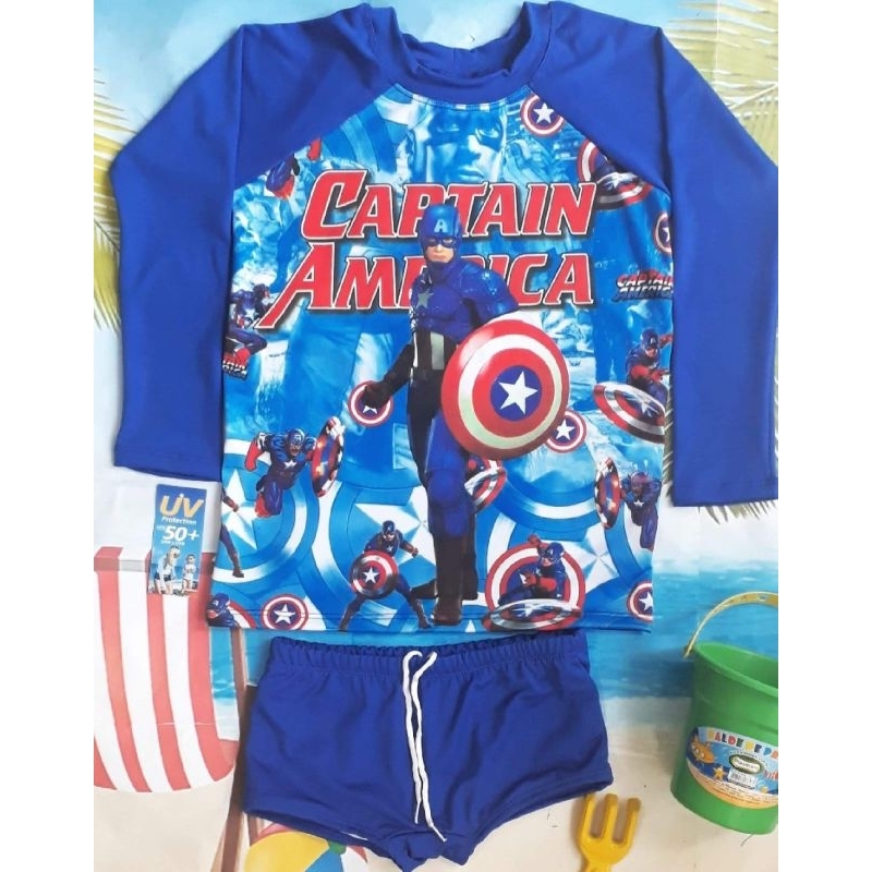 conjunto termico praia e piscina capitao america tam 4.6 anos e 8.10 anos