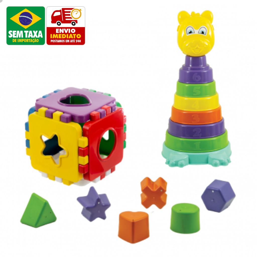 Brinquedo Educativo Urso + Cubo Didatico Encaixa Monta Desmonta Kendy BQ9318S