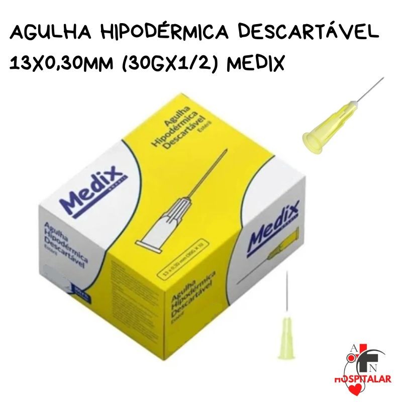 Agulha Hipodérmica Descartável 13×0,30MM (30Gx1/2) – 50 ou 100 Unidades