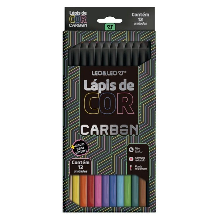 LÁPIS DE COR CARBON 12 CORES / REDONDO / LEOELEO 