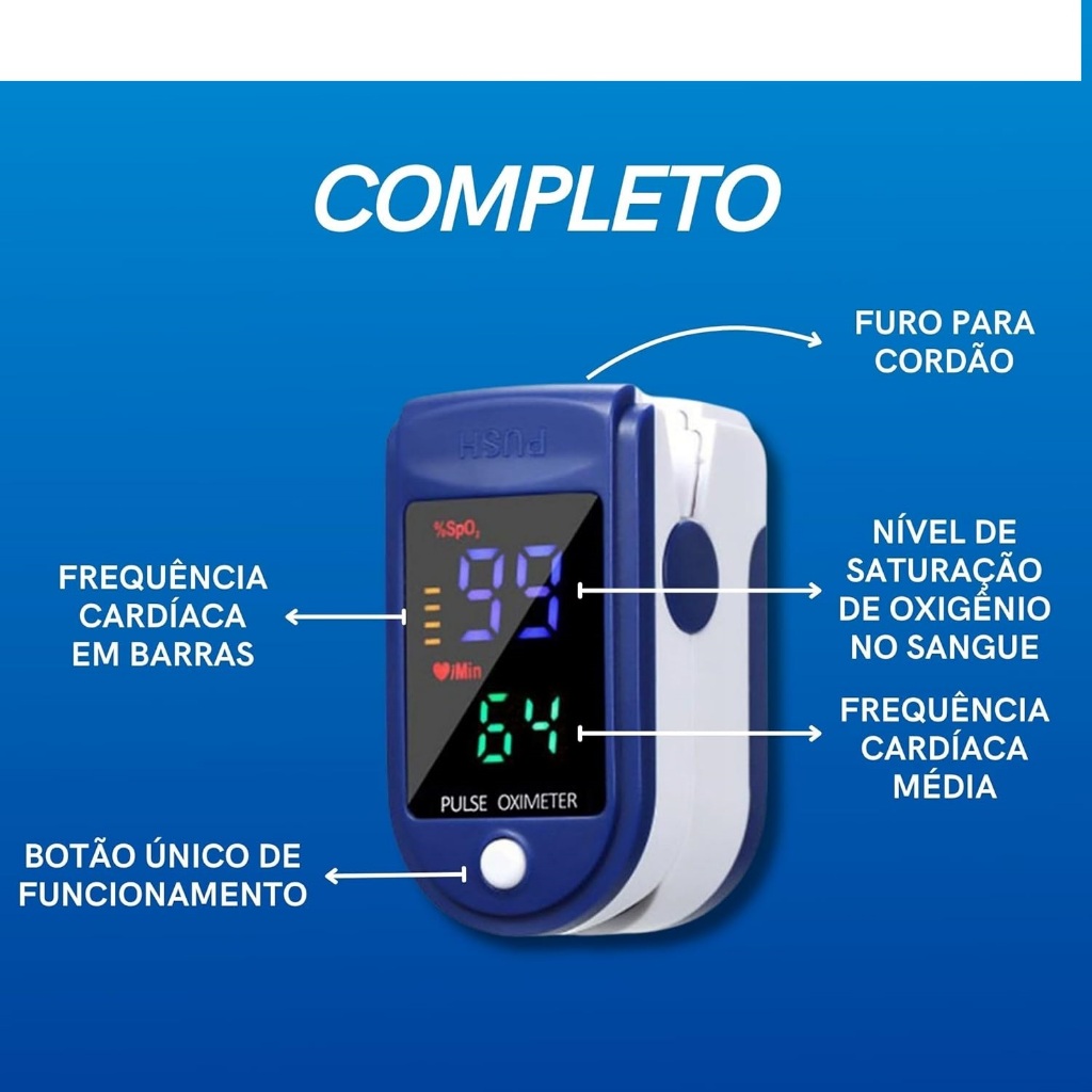 Oximetro de Pulso Digital Medidor de Saturação Oxigênio no Sangue