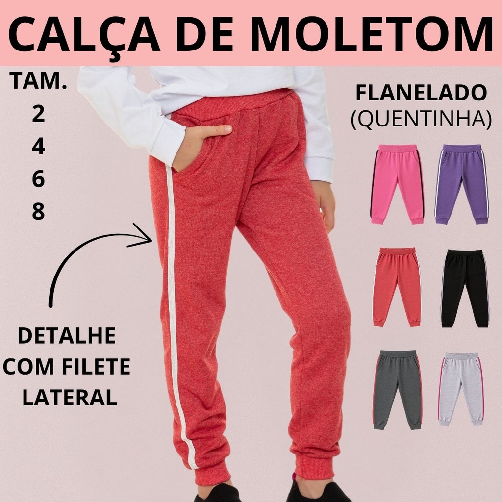 Calça 2 ao 8 Moletom Peluciado 2 Bolsos Filete Lateral Barra Punho em Ribana  3107-A