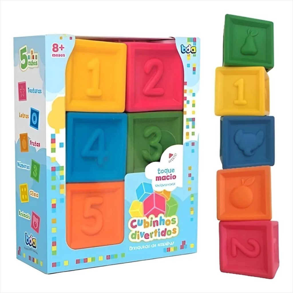 Cubos Divertidos Toyster | Brinquedo Sensorial Educativo de Vinil para Bebê +8 Meses