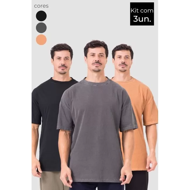 Kit 3 Camisetas Boxy Masculina Estonada