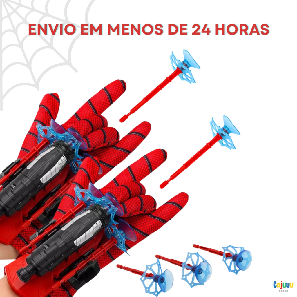 Kit 1/2 Luva Lançador de Teia Homem Aranha Brinquedo Infantil Dardos com Ventosa Herói Spider Man