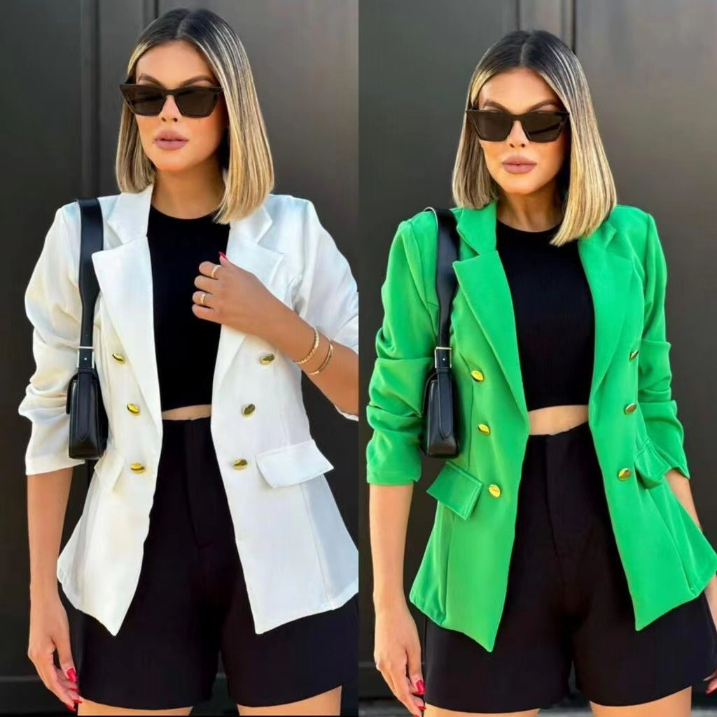 Blazer Feminino Casaquinho Alfaiataria Casaco Social Com Botão Lindo Super Envio Premium