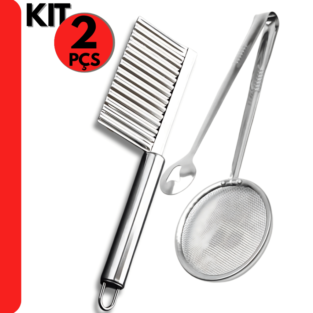 Kit 2 pçs; Cortador Ondulado, Escumadeira pescadora,  para Cozinha e Restaurante.