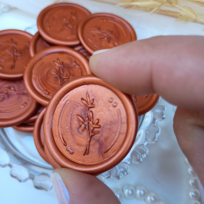10 Lacre de Cera para convite Terracota com Mini Folhas | Pronto para uso