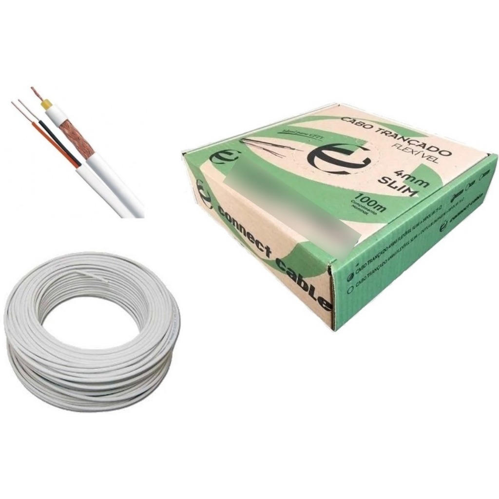 Cabo Coaxial Bipolar Trançado Slim Branco – 100m