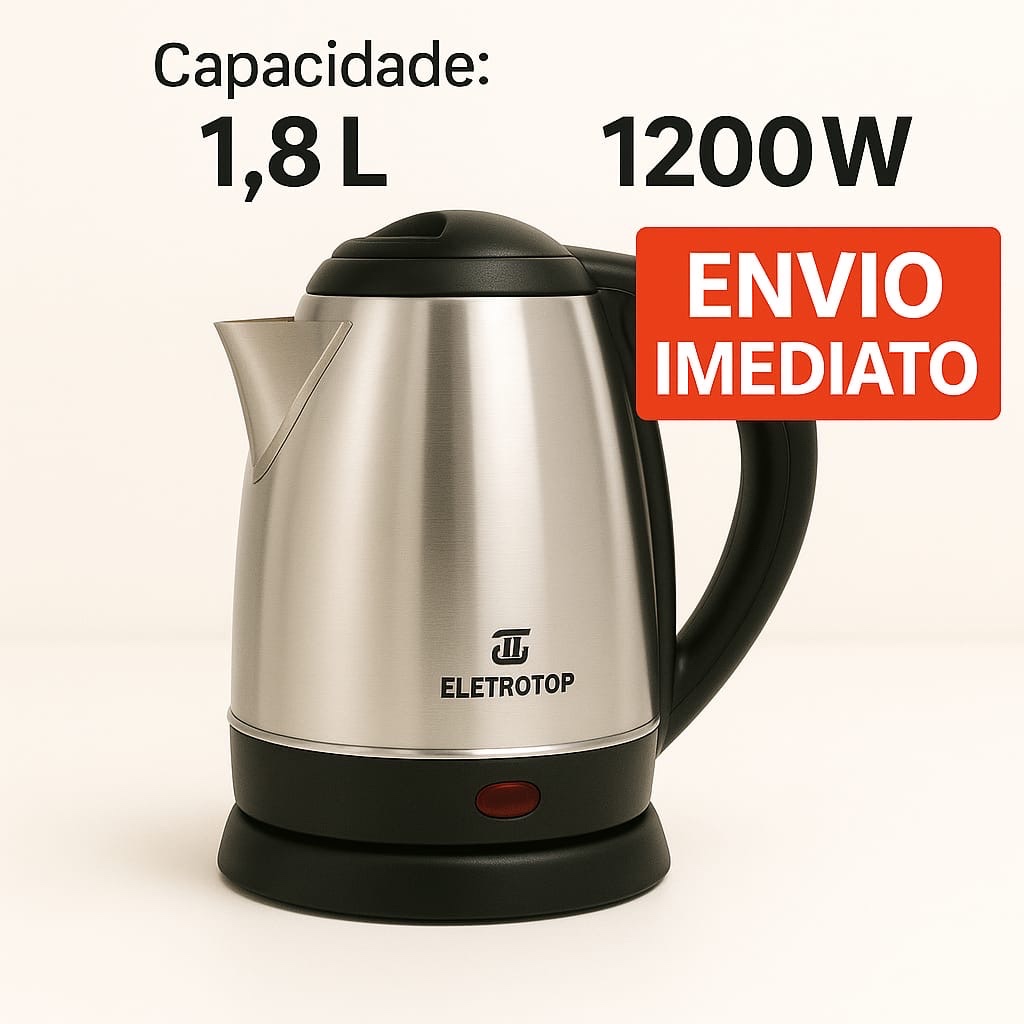 Chaleira Jarra Elétrica Térmica Bule 1.8L Tampa Inox Prateada 127V/220V Café e Chá