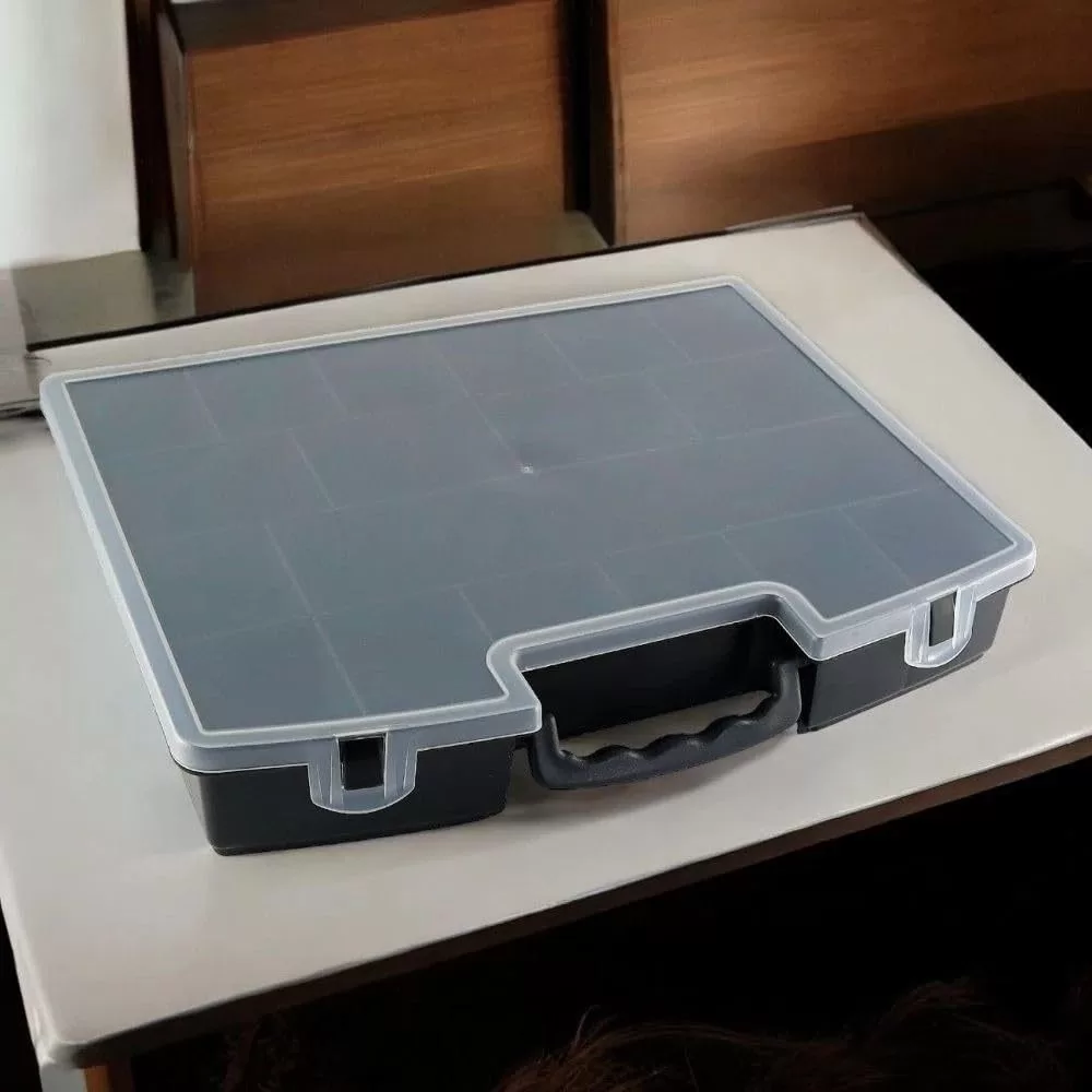 Maleta de Ferramentas Maleta Compacta Preta com Tampa Guardar Parafusos Martelo Trabalho Multiuso