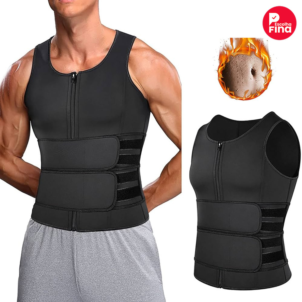 Colete Modelador Corporal Power Masculino: Cinta Abdominal Ajustável, Redutor com Efeito Sauna para