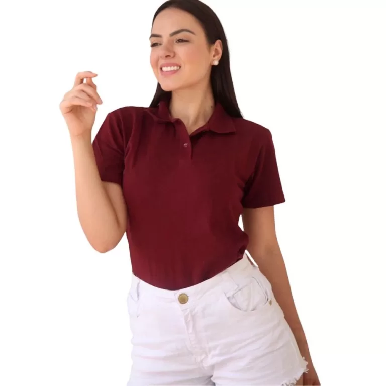 Camisetas Feminina Baby Look Manga Curta Gola Polo