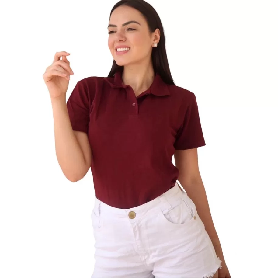 Camisetas Feminina Baby Look Manga Curta Gola Polo Barato D+
