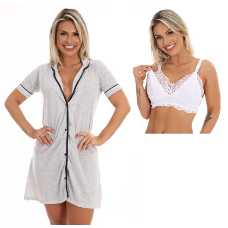 Kit Maternidade Blogueira Luxo Sutiã Branco e Cam