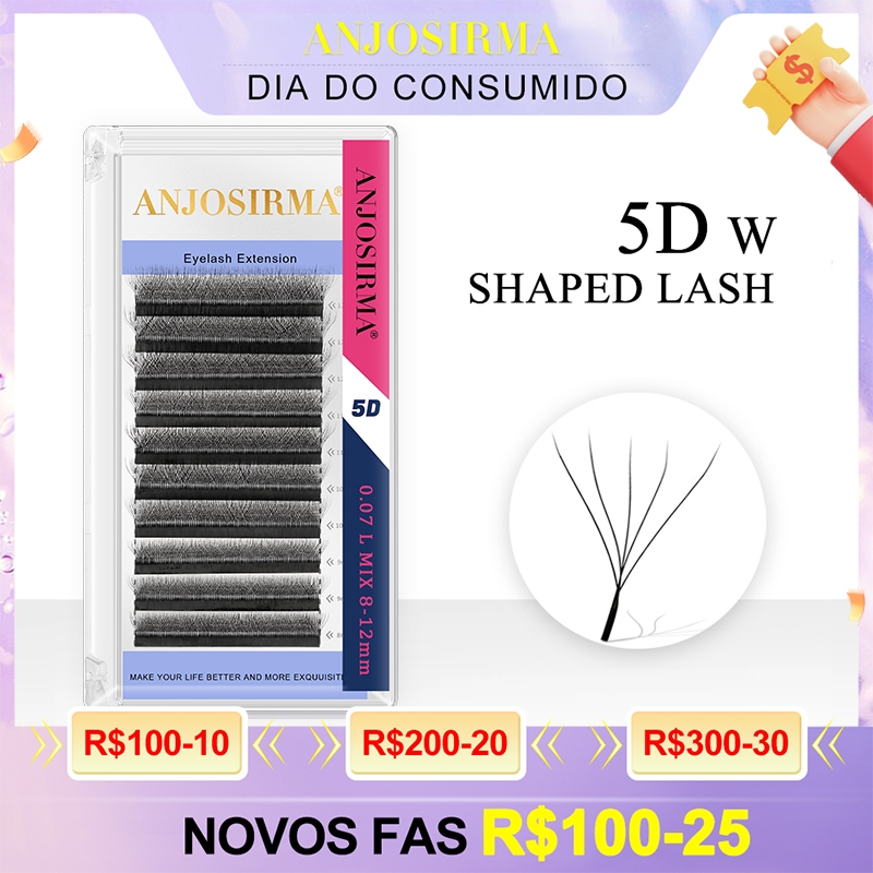 ANJOSIRMA 5D W Extensões De Cílios Em Forma De 0.07 L/C/D/DD Faux Mink Natural Pestanas Profissionai