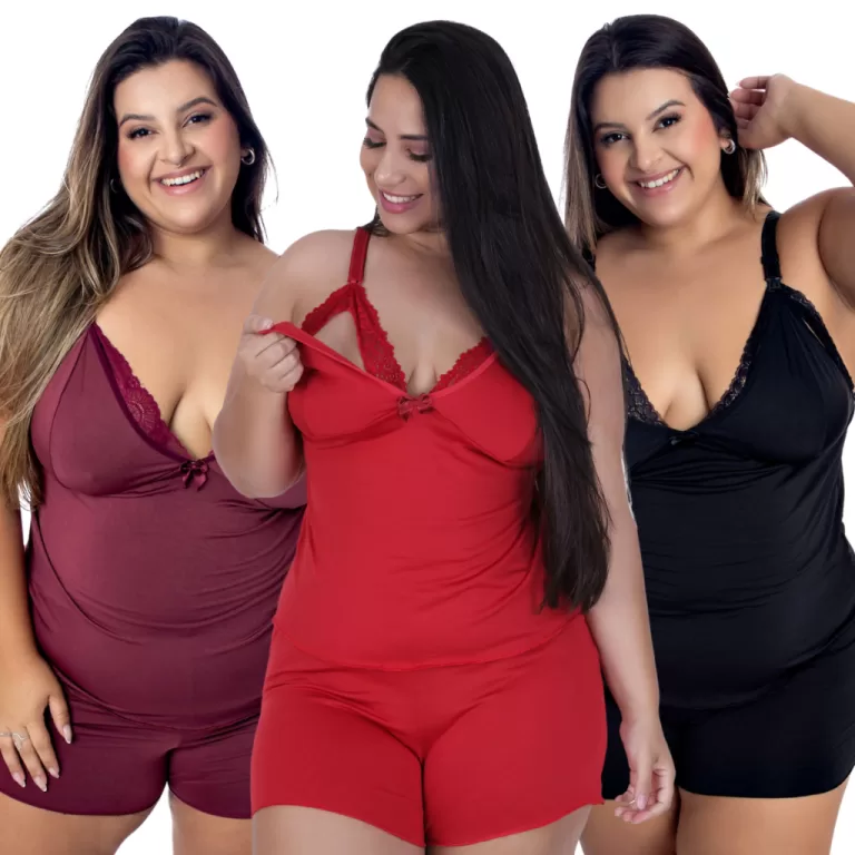 Kit 3 Baby Doll Amamentação Plus Size Pijama Ges