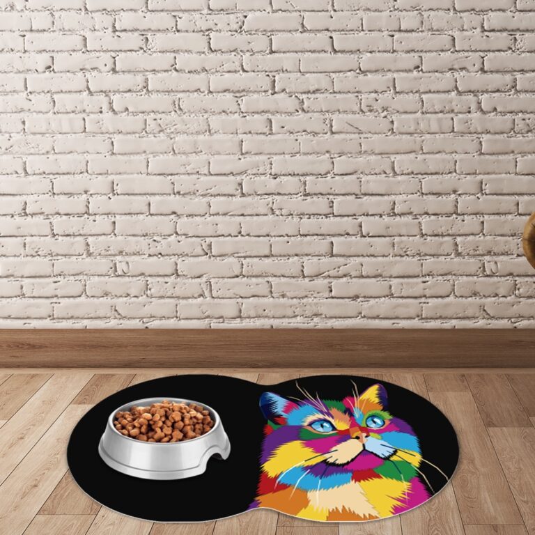 Tapete Pet Oval Comedouro para Gato Fundo Preto An
