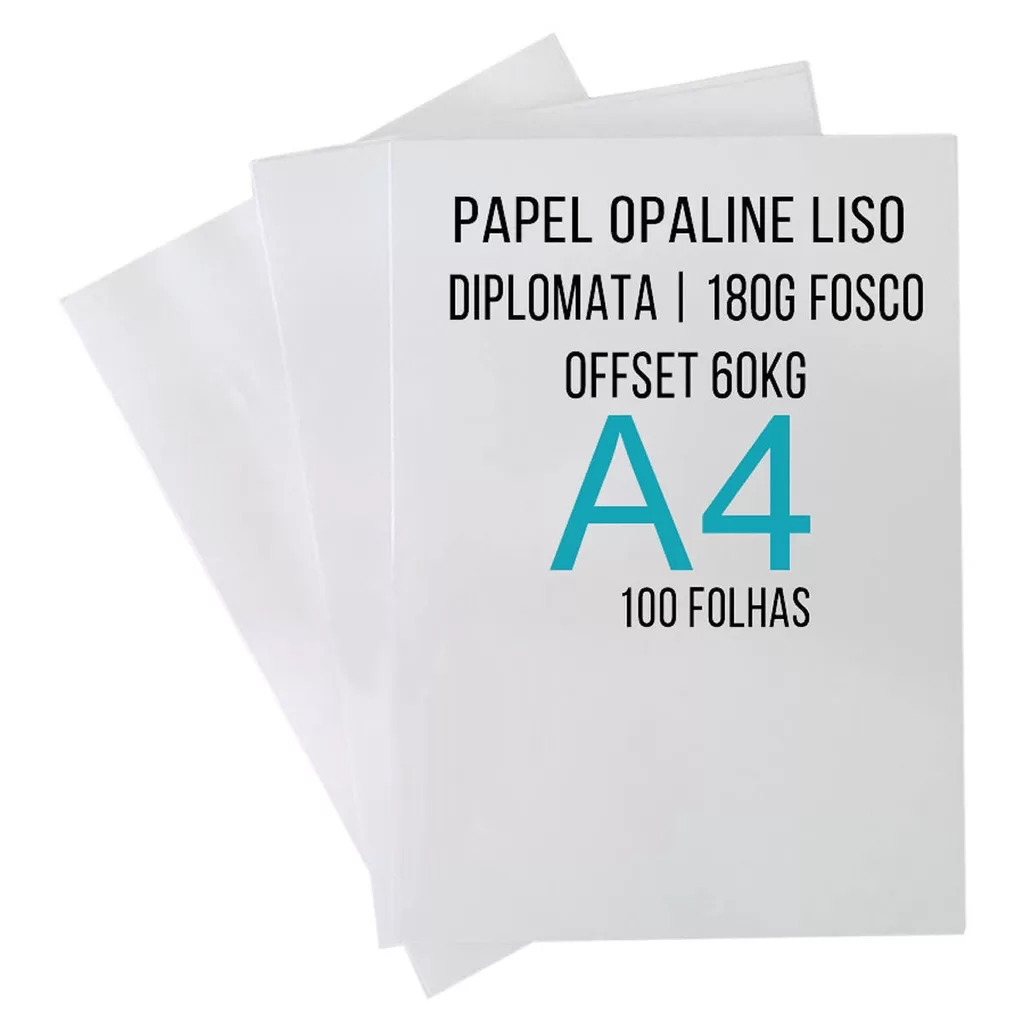 Papel Offset Opaline Diplomata A4 180g 60kg Branco Liso com 100 folhas