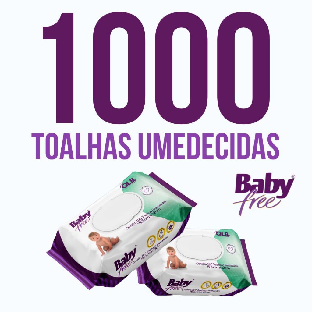 Caixa com 10 Lenços/Toalhas Umedecidas Baby Free c/ 100 Unidades Cada – Tampa FlipTop