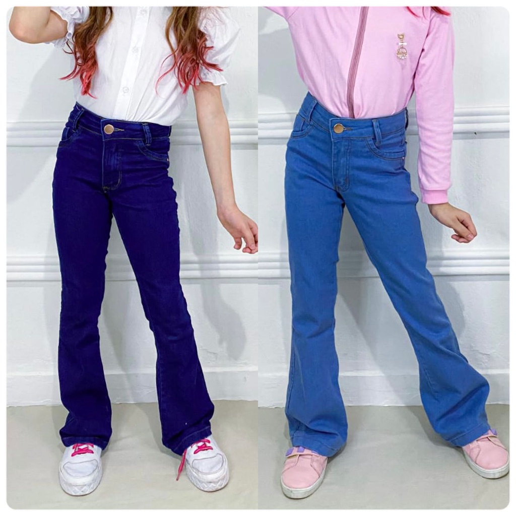Kit 2 Calças Jeans Infantil Juvenil Menina – Calça Feminina da moda Flare