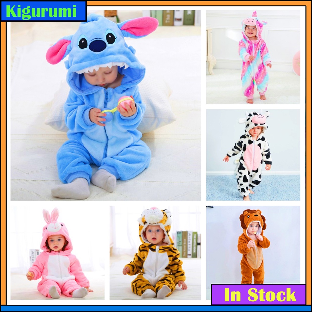 Inflant Rompers Kigurumi Winter Animal Onesie Kids Jumpsuit Boys Meninas Macacão Baby Stitch Vaca Un
