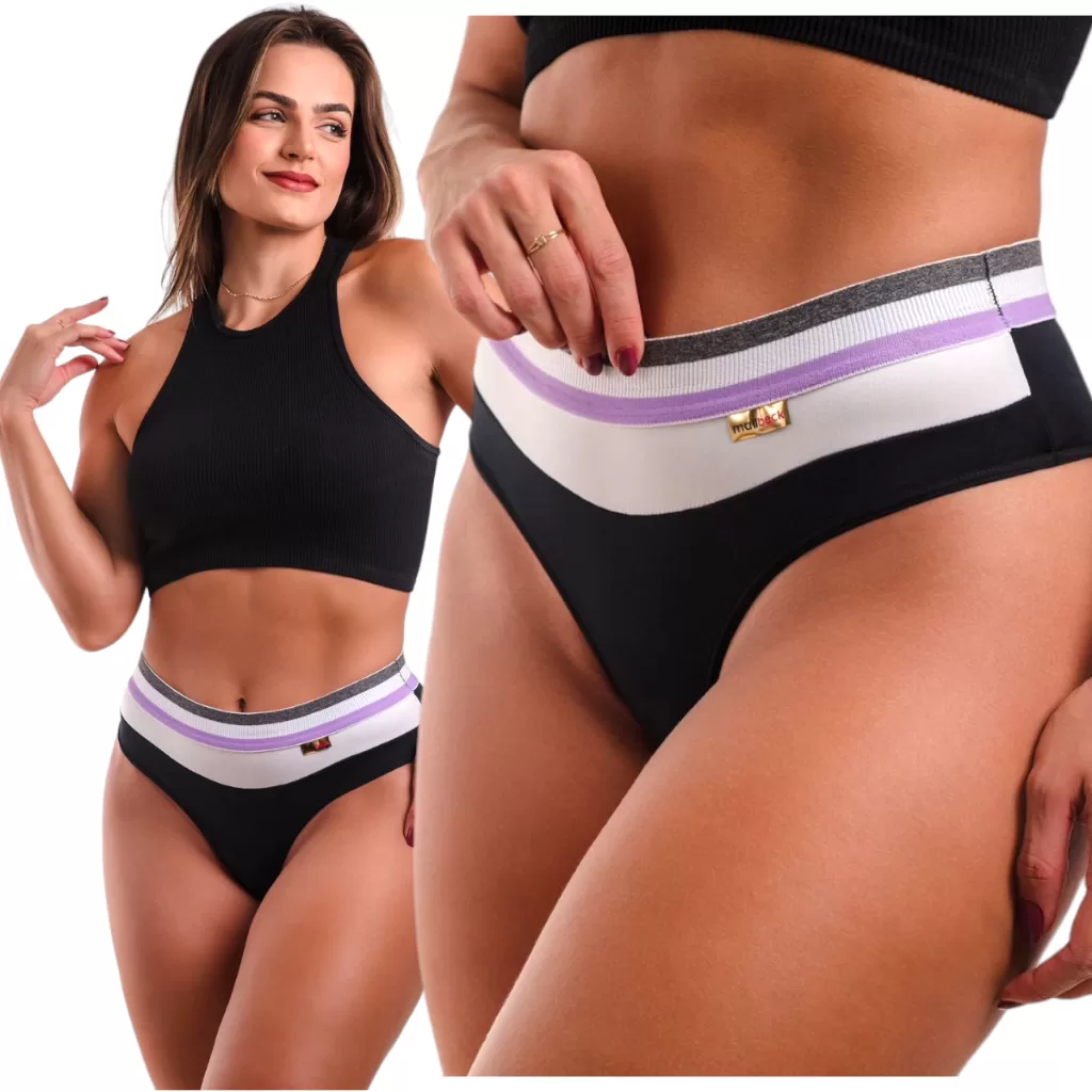 Kit Com 10 Calcinhas Tanga Com Forro Algodão Cós Alto