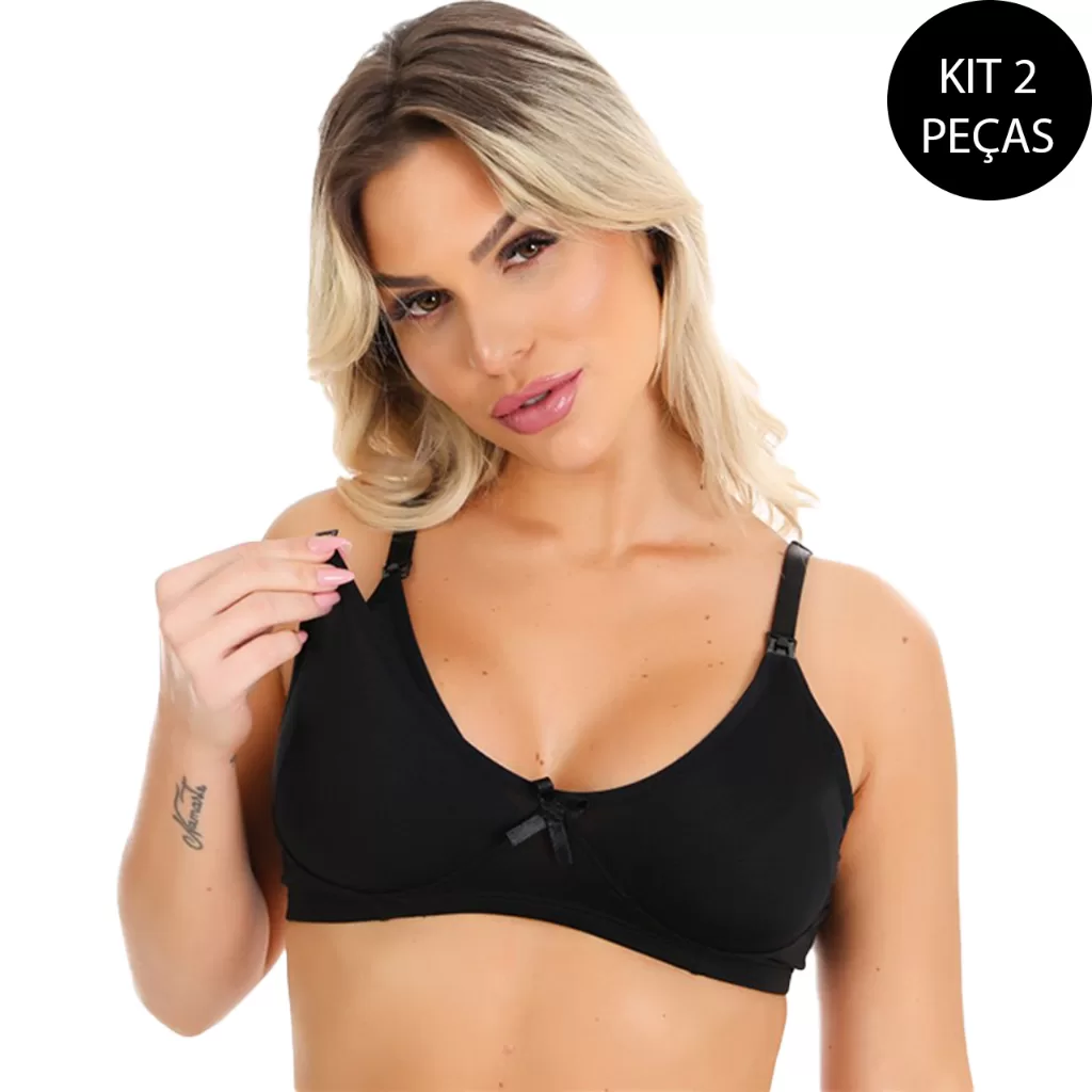 Kit 3 Soutien Amamentação Pós Parto Reforçado Gestante Maternidade Lingerie Sem Bojo