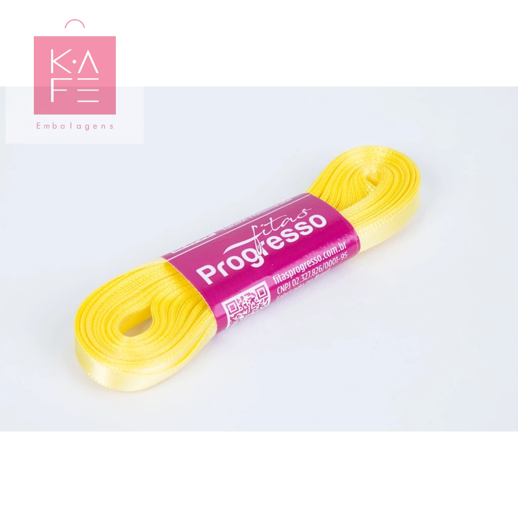 Fita de Cetim Amarelo Canário Cor 242 – 01 unidade – Progresso – Kafe Embalagens