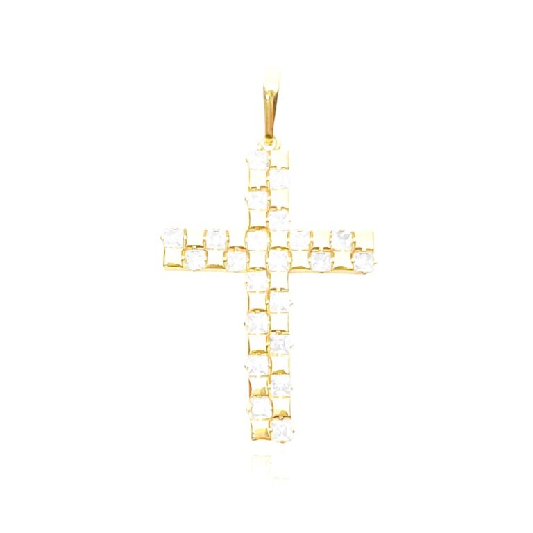 Pingente de Ouro 24k Cruz Pedras Cravejadas Banhad