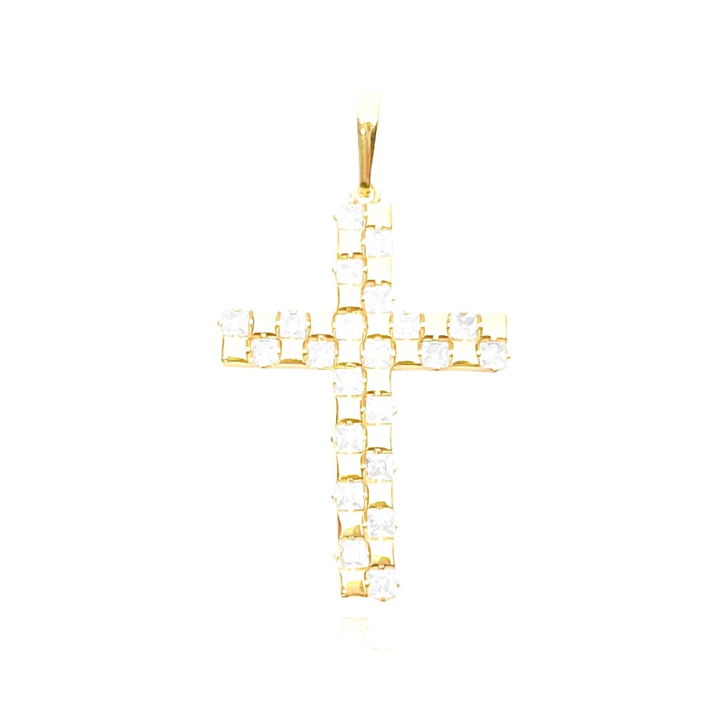 Pingente de Ouro 24k Cruz Pedras Cravejadas Banhado a Ouro